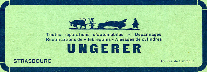 Publicité pour les réparations d'automobile Ungerer – 16 rue de La Broque