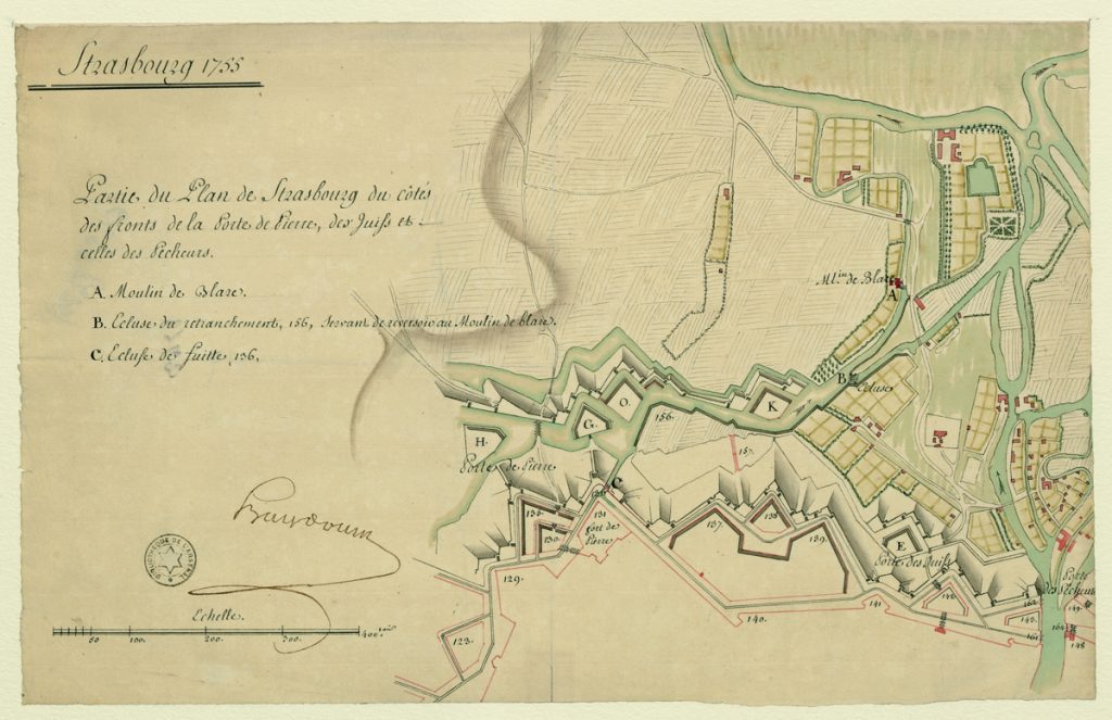 Plan du nord de Strasbourg 1755 - En haut à droite le Tivoli