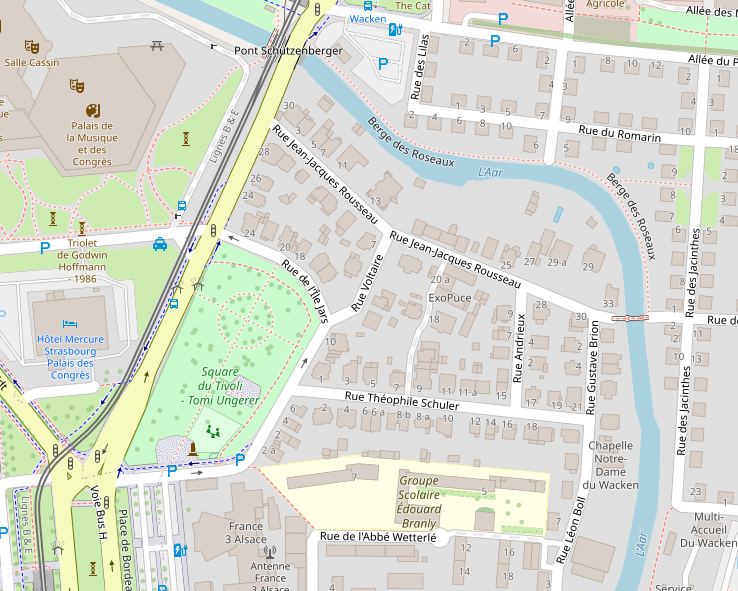 Plan du quartier du Tivoli - Tomi Ungerer - source OpenStreetMap .